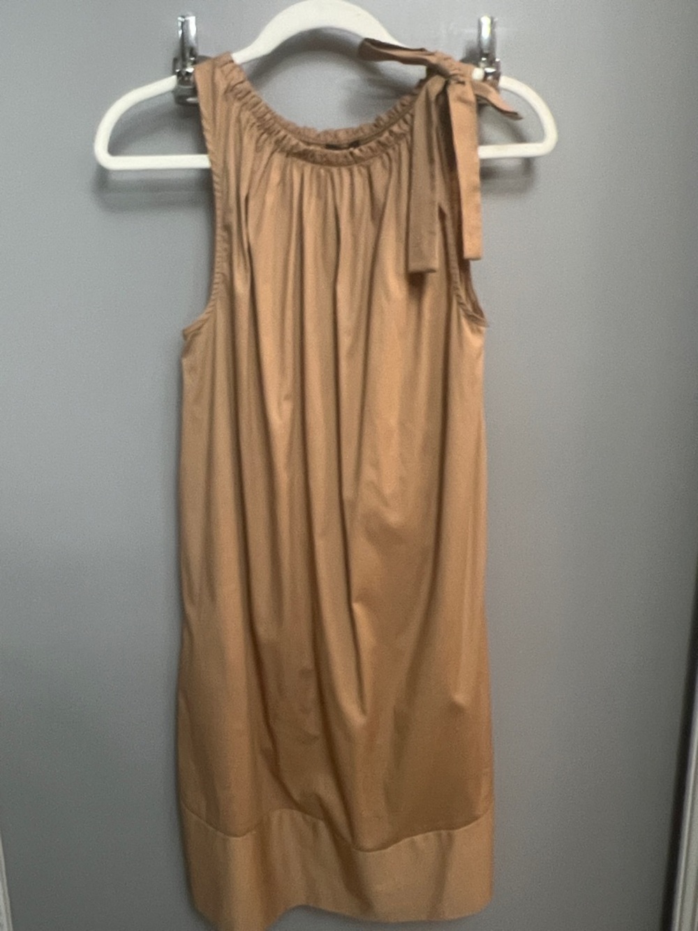 Made in a Italy One-Shoulder Tie-Neck Shift Dress in Camel